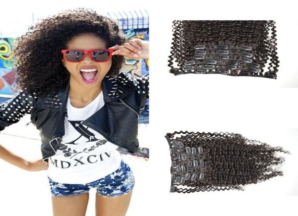 

7pcsset 100 human remy clipin hairs extensions afro kinky curly real clip on hair extension 4a4b4c geasy7039045, Black;brown