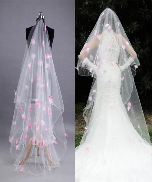 

bridal veils 300cm one layer white wedding veil long pink petals for bride marriage accessories velos de noiva q49468436, Black
