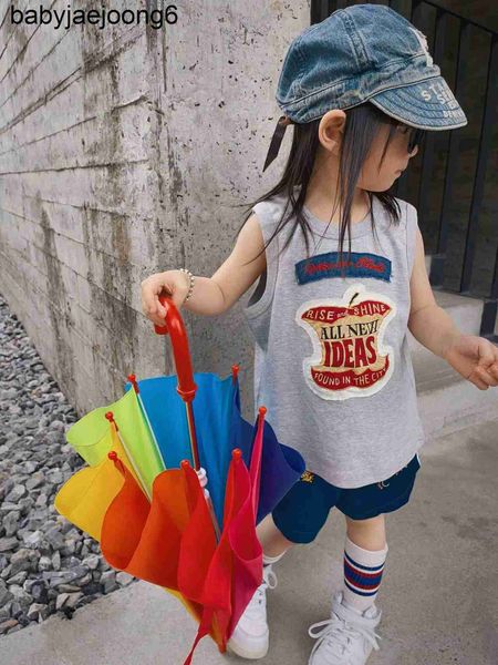 

2023 new summer children's thin tank patch apple cotton baby sleeveless t-shirt for boys and girls, Blue