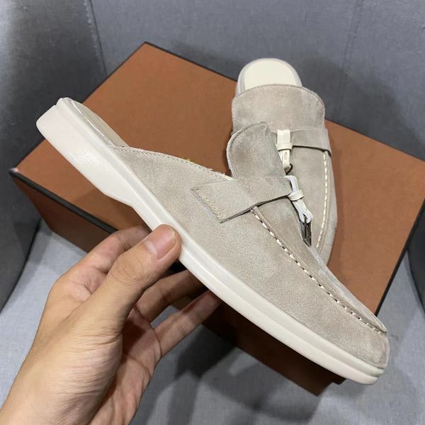 

summer walk charms embellished suede slippers lora piana mules closed toes shoes black genuine leather casual slip on flats for women's