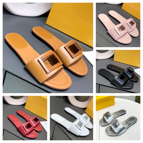 

new cutout flat sandals slippers slides flat heels square open-toe flattie women pink luxury designers signature leather outsole pretty dhga, Black