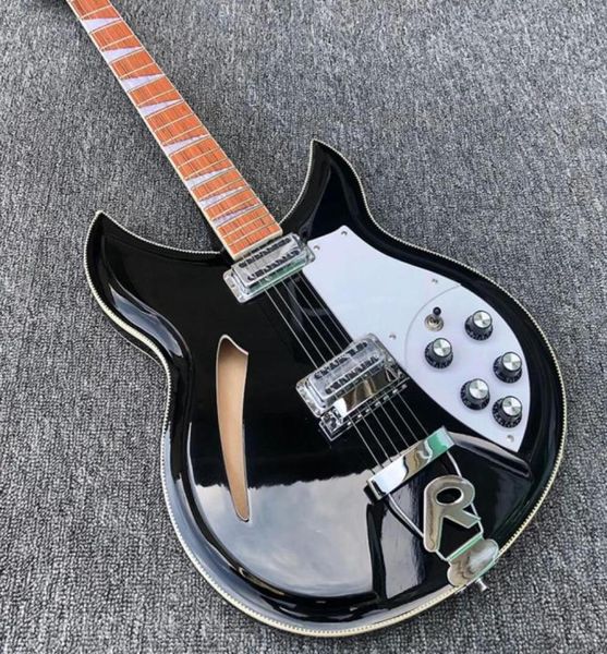 

12 strings 330 360 381 semi hollow body black electric guitar checkerboard binding lacquer gloss fingerboard vintage tuners san7271397