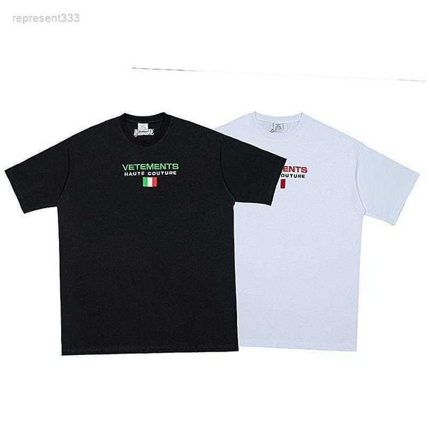 

summer vetements t shirt new fashion brand cute flag embroidery letter men's and short sleeve t-shirt mga6, White;black
