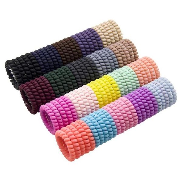 

spiral shape hair ties grinded elastic hairbands girls accessories rubber band headwear gum telephone wire hairrope 388 h17310420, Slivery;white