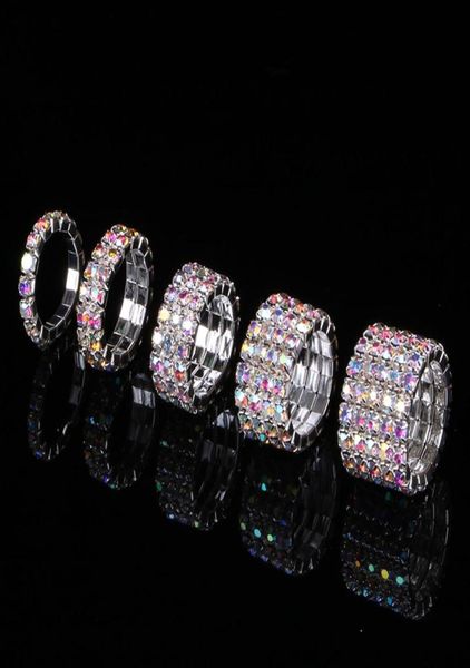 

ab crystal rhinestone finger rings silver plated and gold plated 15 rows bridal wedding elastic stretch rings for woman6613908, Slivery;golden