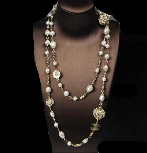 

pendant necklaces luxury jewelry classic fashion lantern letter pendant size pearl long sweater chain necklace fashion1981, Silver