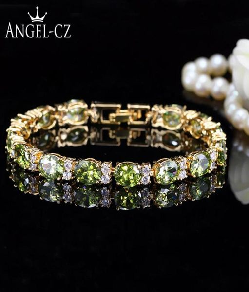 

dubai yellow gold color jewelry oval olive green crystal connect bling cz classy ladies bracelet bangle for women ab079 link chai8550780, Black