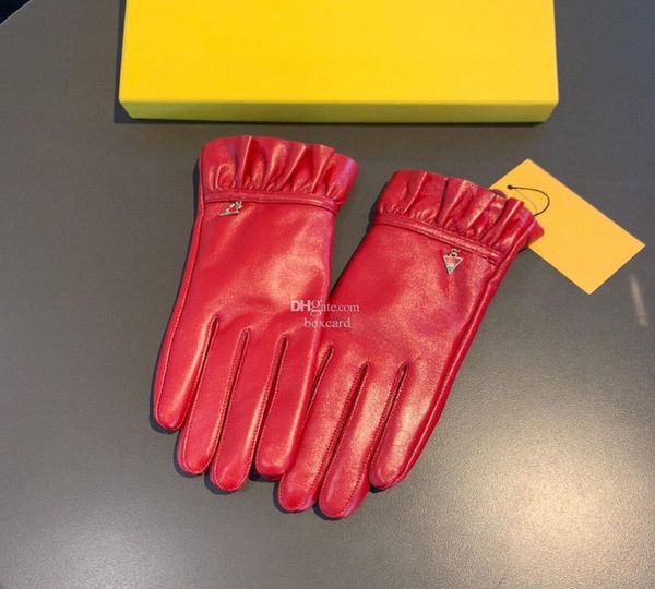 

classic wave pattern leather gloves plus velvet sheepskin mittens warm autumn winter gloves plush lining glove4095098, Blue;gray