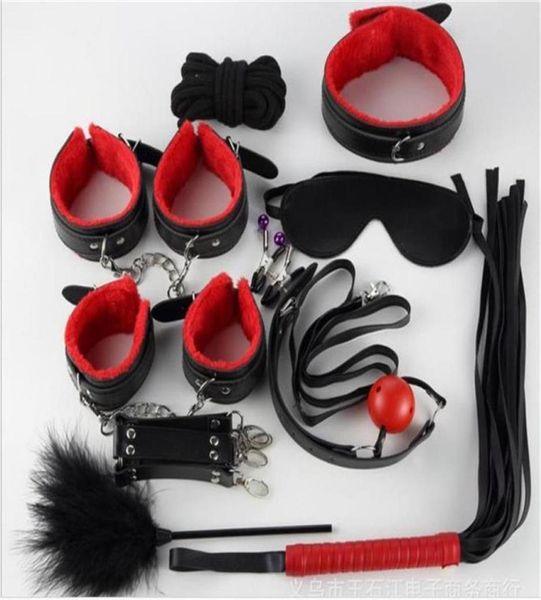 

2018 10pcsset tools bondage leather fetish kit restraints slave toys erotic lingerie for women j1906132415304, Red;black
