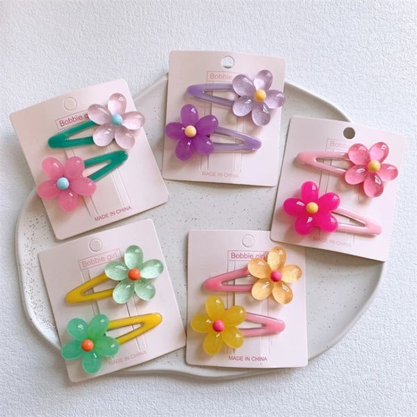 

1 pair new fashion children's bb clip hair accessories korean sweet girl princess cute candy color flower hairpins headwear, Slivery;white