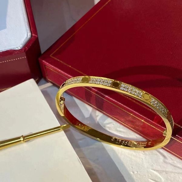 

luxury fine silver jewelry for women easy lock bangle rose yellow gold full diamond love two-row drill bangle wedding engagement screw brace, Black