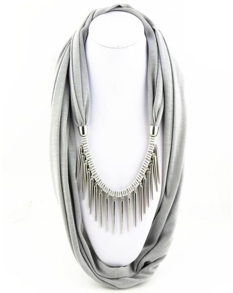 

scarves arrival women fashion garment accessory punk style rivet pendant necklace scarf jewelry charms solid color1481764, Blue;gray