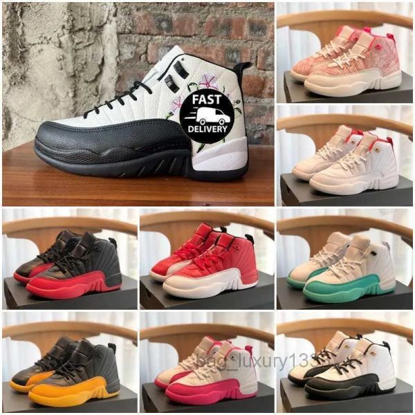 

little and big kids jumpman 12s basketball shoes bred rubber 12 xii taxi dark the master grey blue gym red vivid pink frenchflu game tod bbu, Black