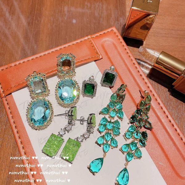 

oil painting peacock green earrings plated fused emerald rectangular water drop earrings, Golden