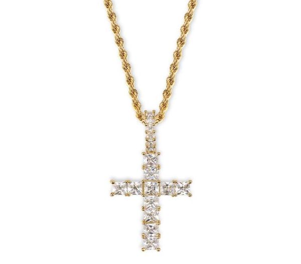 

men women luxury bling square zircon necklaces hip hop cross necklaces vintage 18k gold rhodium plated copper cross necklaces3428452, Silver