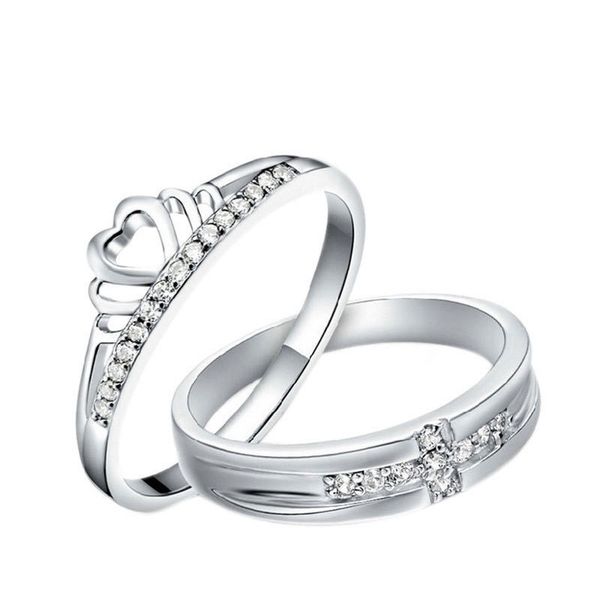 

selling princess crown and cross couple rings for men and women, Silver