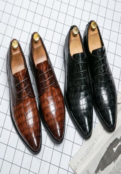 

bullock men039s dress shoes luxury italian oxford crocodile trendy wing tip lace up wedding office dress everyday casual4276434, Black