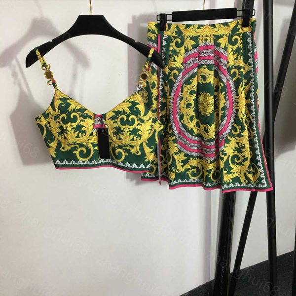 

23ss womens designer clothing skirt set button up strapless suspender vintage print high-waisted short half skirt sets womens clothing, White