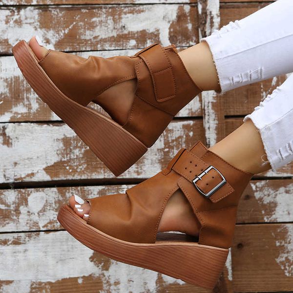 

sandals new flat bottom summer ankle boots womens wedge belt buckle roman shoes women open toe 35 43 230417, Black