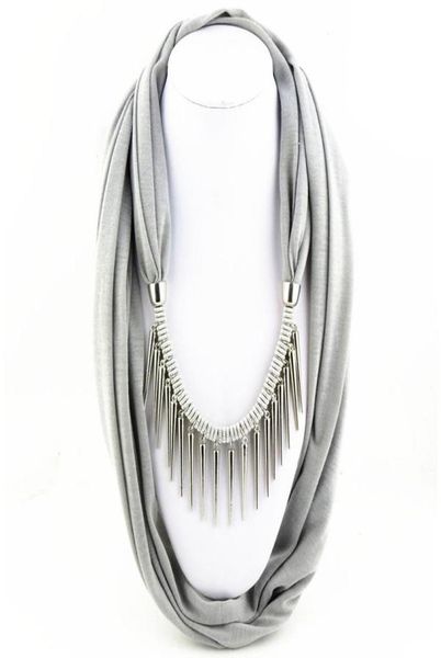 

scarves arrival women fashion garment accessory punk style rivet pendant necklace scarf jewelry charms solid color4103641, Blue;gray