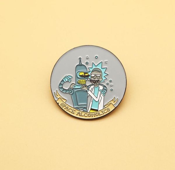 

space alcoholics enamel pin duet of bender bendin rodriguez and rick sanchez fans brooch badge9881138, Blue