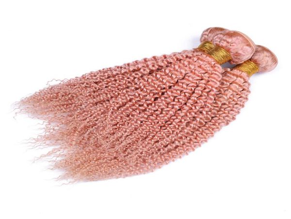 

rose gold kinky curly human hair weaves 3 bundles deals afro kinky rose pink hair extensions curly hair weaves 8a for women3241022, Black