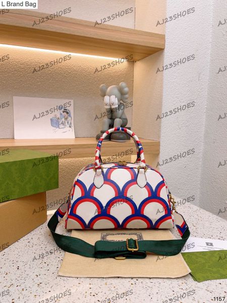 

l brand bag 3d trefoil print designer three white stripes luxury crossbody blue and red leather sport handle bag green and red web shoulder, Black