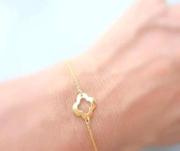 

outline open four leaf clover bracelet lucky 4 leaf clover bracelet simple grass flower plant shamrock bracelets birthday gifts1246732, Golden;silver