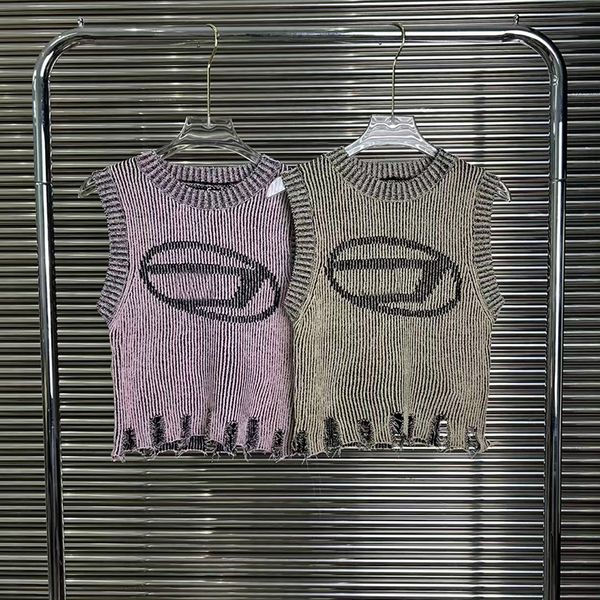 

fashion letters embroidery vest tee sleeveless designer t shirt personality knit sweaters 2 colors tassel slim tees tanks, White