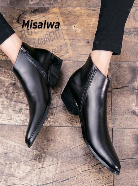 

misalwa italian genuine leather men boots business winter spring zipper laceup british high boot mens cowhide pointy boots16731139, Black