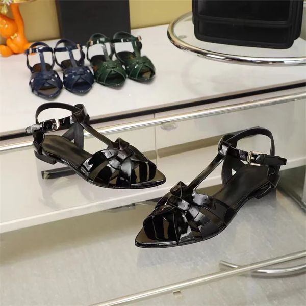 

casual shoes fashion women's flat sandals summer designer leather casual flats thin strap combination comfortable pointy shoelaces box, Black