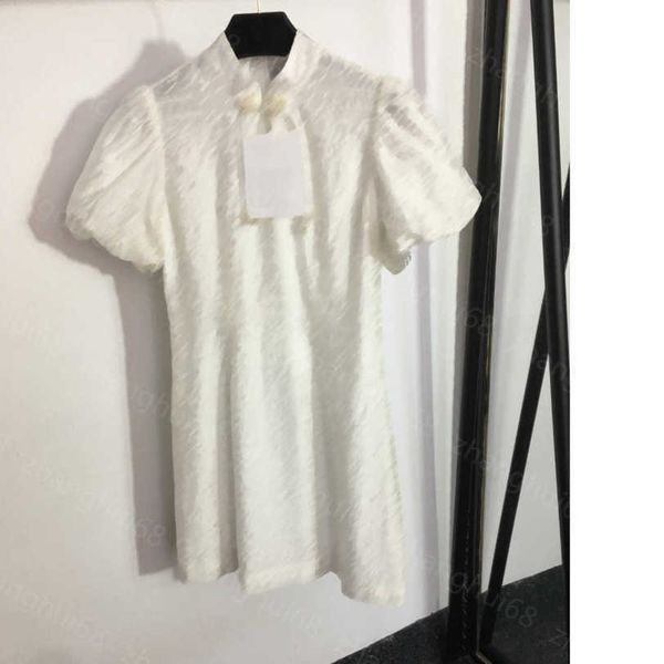 

23ss womens designer clothing women dresses summer dress camellia logo embroidered pearl button bubble short sleeve dress womens clothing a1, Black;gray