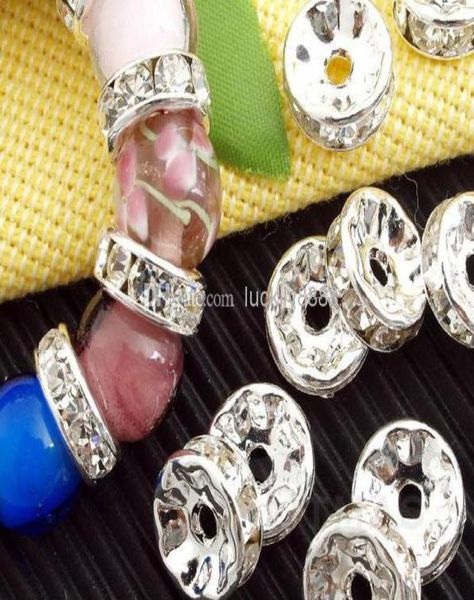 

whole mic in stock 100pcslot white silver plated rhinestone crystal round beads spacer beads 10mm1743793, Bronze;silver