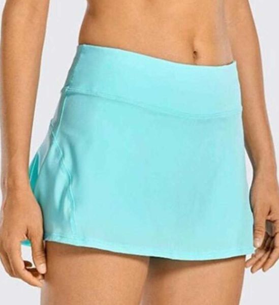 

l-07 tennis skirts pleated yoga skirt gym clothes women running fitness golf pants shorts sports back waist pocket zipper high quality, Black