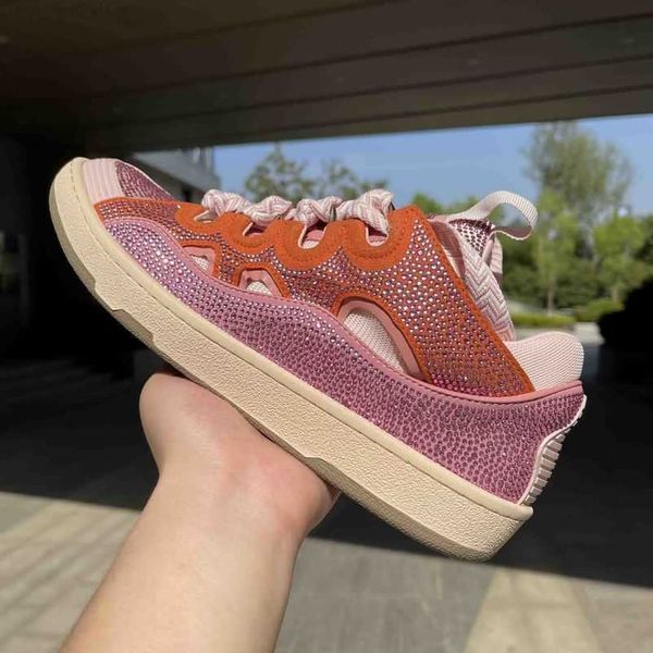 

designer curb sneakers classical mesh woven lace-up shoes style extraordinary sneaker embossed leather mens womens in nappa, Black