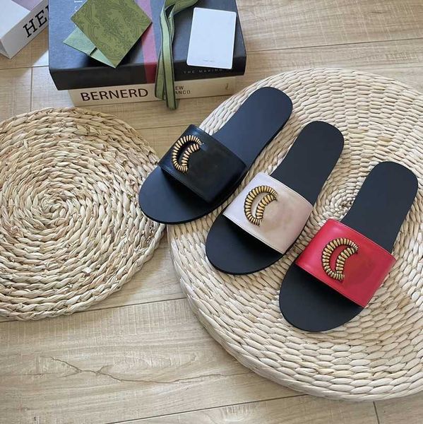 

size 35-42 designers slippers girls women interlocking g buckle slides flats platform sandals rubber brocade slider mules flip flops beach p, Black