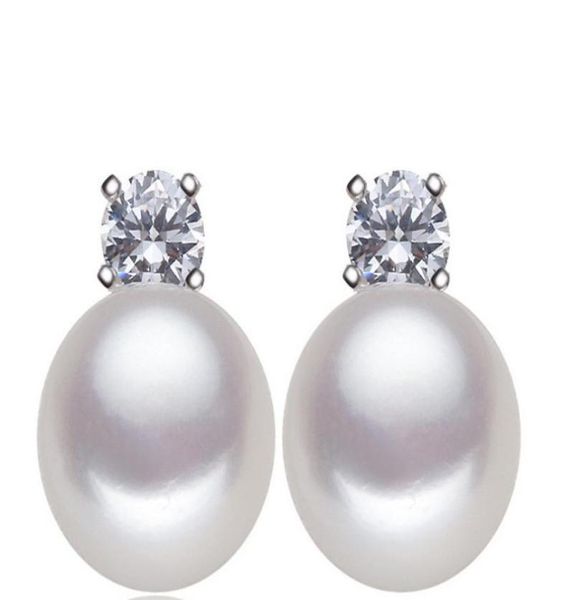

fashion bride wedding 89mm natural freshwater pearl stud earrings shining cz zircon rhinestone ear stud earrings gifts9723069, Golden;silver