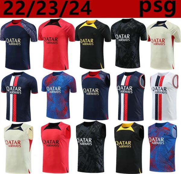 

22/23/24 psgs sportswear 23/24 mbappe neymar jr sportswear men's training shirt short sleeve tank soccer shirt uniform chandal sweatshi, Black