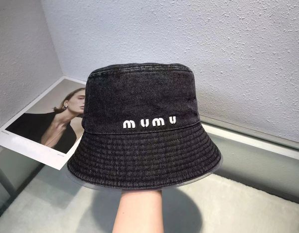 

denim fisherman's hat female miu letter designer beanie cap vintage washed old sun hat, Blue;gray