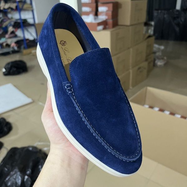 

23s loros men casual dress shoes lp loafers summer walk flats soft suede leather low slip on rubber sole handmade sneaker shoe with box 38-4, Black