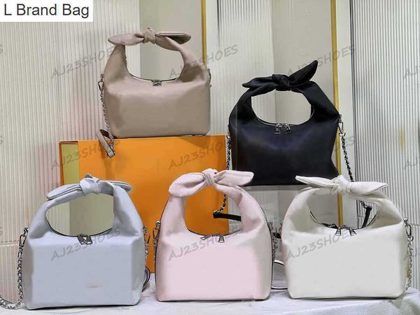 

l brand bag why knot pm perforated mahina shoulder bag m20700 creme beige womens knot-shape designer handle bag braided chain luxury cross b, Black