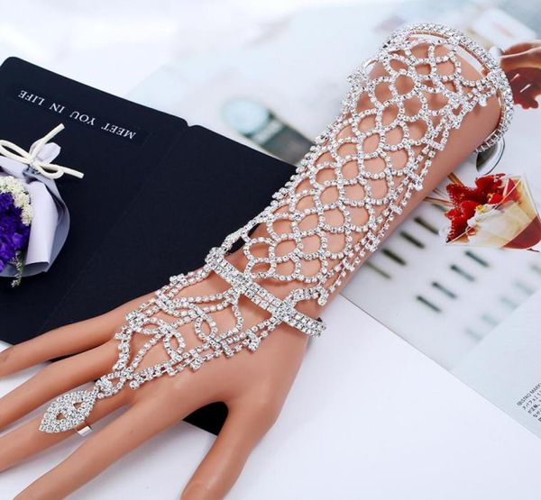 

new trendy silver crystal hand chian jewelry silver chain women bride silver charm bridal accessories wedding hand arm chian weddi3009229, White