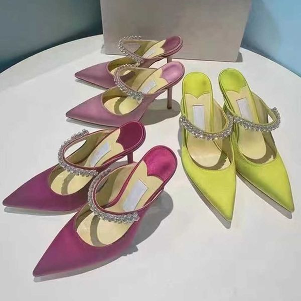 

summer 2023 new pointed shoes, high heels, rhinestone wrapped slippers, seasonal silk sandals 230526, Black