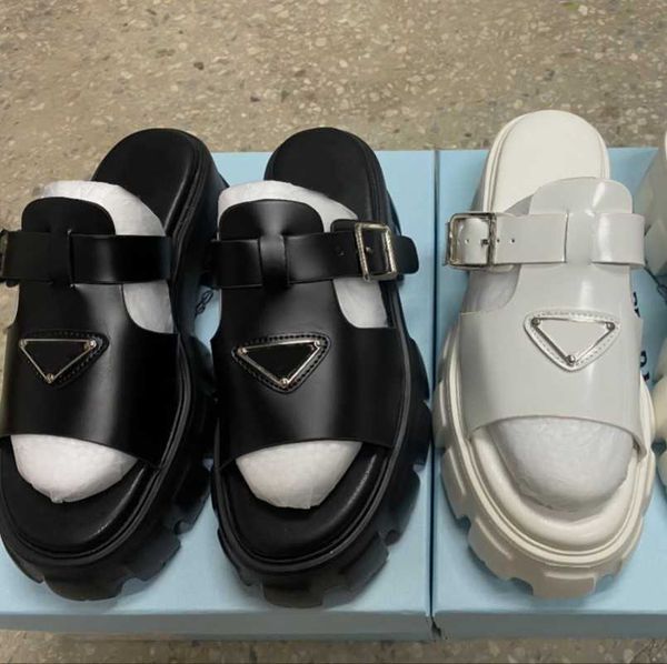 

inverted triangle slides designer womens sandals logo slippers thick bottom flip flops luxury flat ridged soles wedges rubber leather buckle, Black