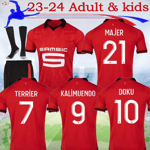 

2023 rennes stade rennais soccer jerseys 23 24 sulemana terrier guirassy laborde doku tait bourigeaud santamaria maillots de foot men kids k, Black;yellow