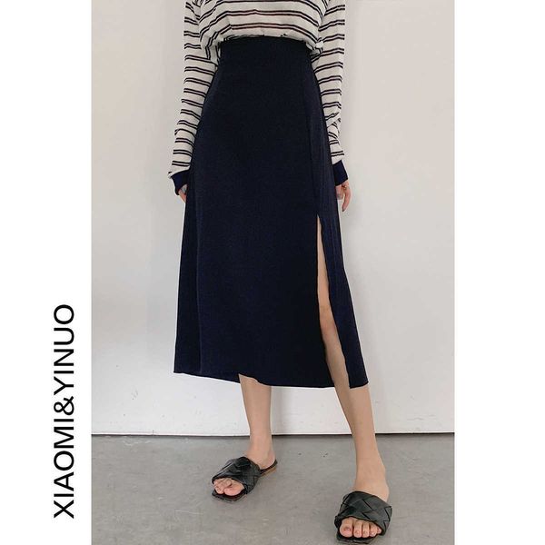 

split skirt for women slim summer new side split a-line skirt long skirt, Black