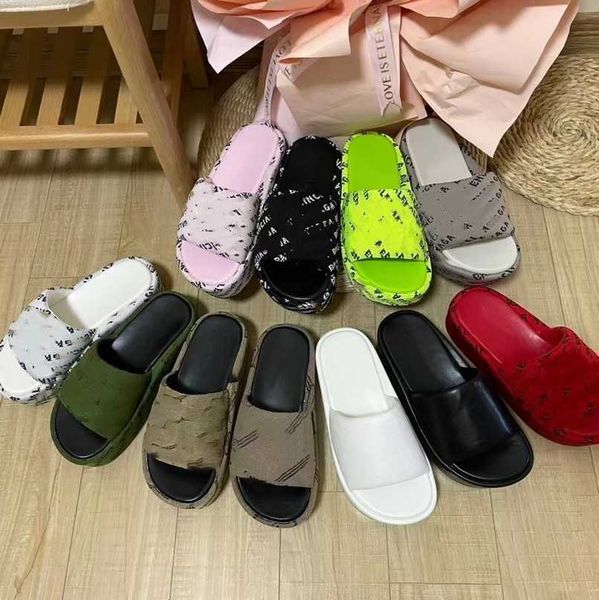 

women men paris designer slippers wedge pattern embroidery balciagaa letters beach casual slides flip flops ladies platform thick bottom inc, Black