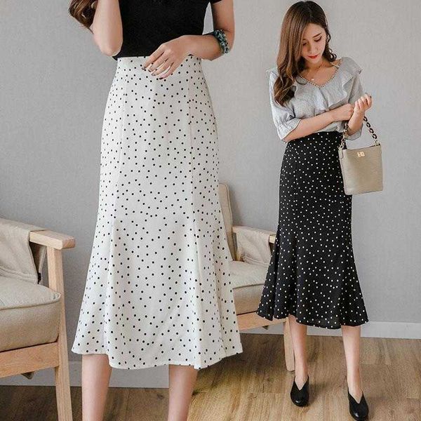 

polka dot skirt women's spring/summer high waist long skirt 2023 new wrap hip skirt mid length fishtail skirt, Black