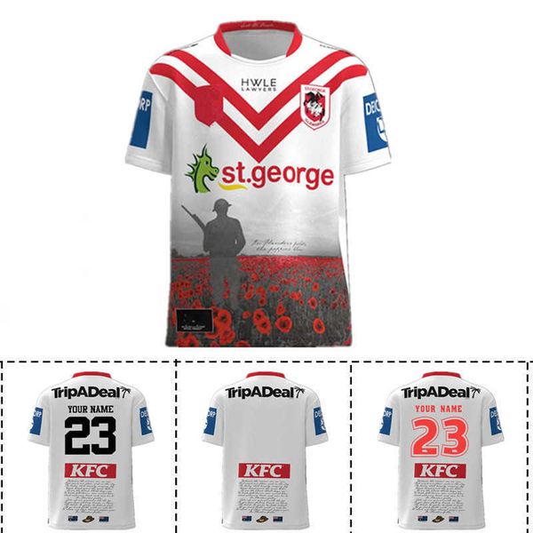 

men's t shirts 2023 fashion new rugby jerseys t-shirts st george illawarra dragons anzac / singlet mens size s-5xl custom name quality, White;black