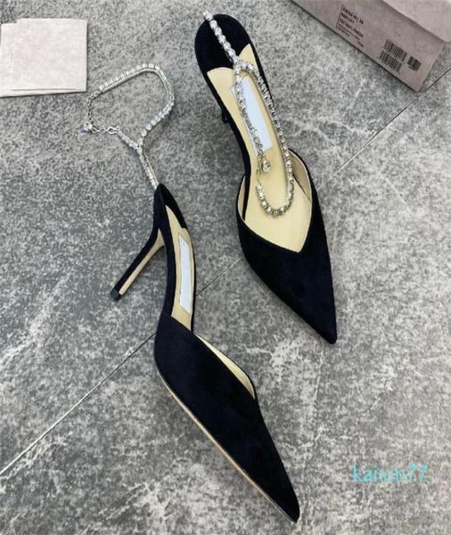 

design saeda sandals lady bridal pumps wedding dress shoes women high heels pointed toe crystal strap walking3228587, Black